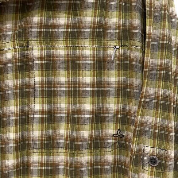 PrAna Dickson Men's Nylon Shirt Size L Green Plaid Roll Tab Sleeve - Picture 4 of 9